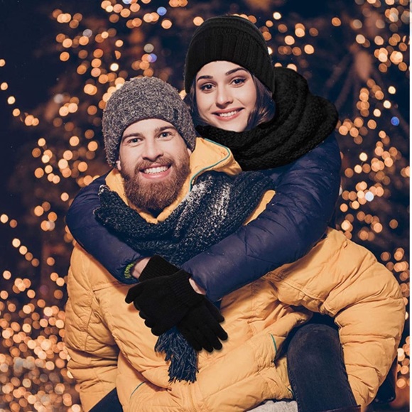 Chunky Hat Scarf Set Cable Knit Beanie Gloves Winter Accessories Womens Woven - Picture 8 of 8